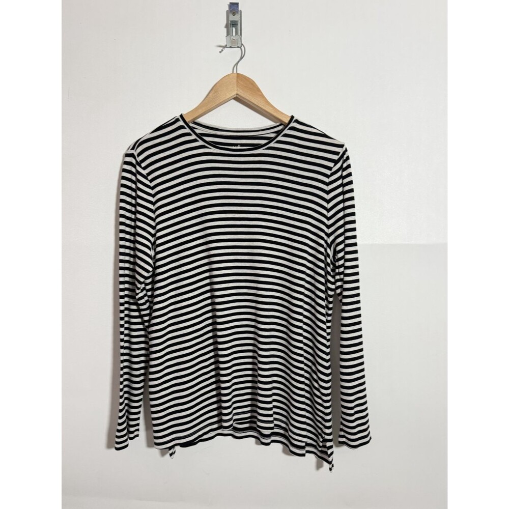 J.Jill Top Womens Large Striped Pima Crew Neck High Low Tee Shirt Side Slit